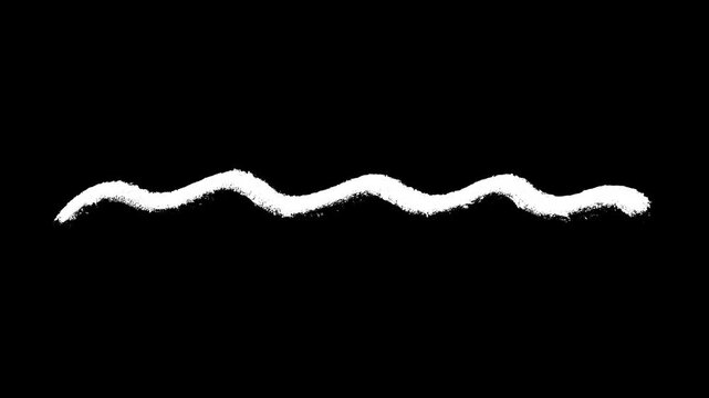 Hand-drawn white chalk wavy line element drawing on alpha 