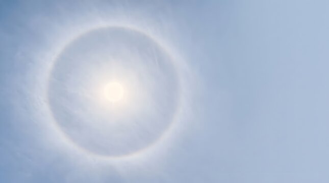 Sun halo atmospheric phenomenon in blue sky