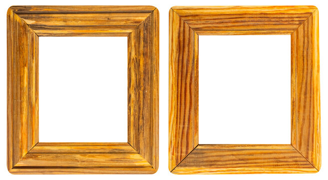 Isolated photo of old wooden picture frame on white background.