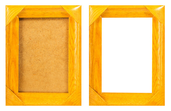 Isolated photo of wooden picture or photo frame on white background.