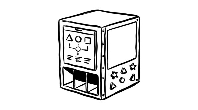 Hand-drawn vending machine with geometric shapes, isolated on transparent background