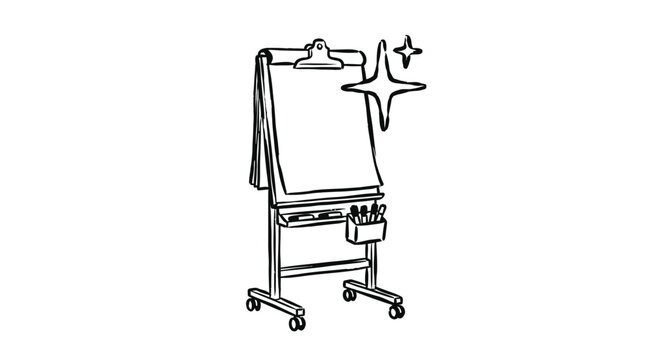 Hand Drawn Flip Chart Easel with Markers and Sparkle Icon
