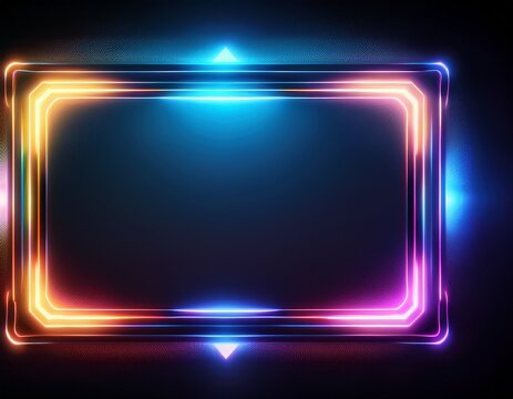 glowing rectangle frame neon light effect bokeh background abstract border