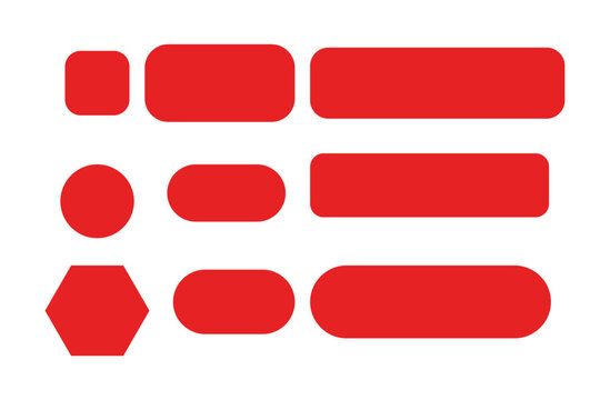 Set of Red Buttons: A collection of rounded and hexagonal buttons in vibrant red. design element, UI component, graphic asset, call to action, creative design.