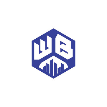 Hexagonal letter wb logo design with architectural building rising skyline