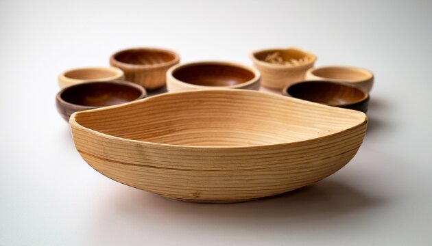miniature handmade udon bowls arranged on a white surface the food item against a neutral backdrop culinary content