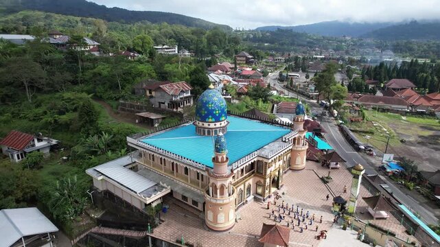 Aerial drone shot of a mosque masjid in Bail Indonesia