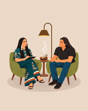 Indigenous Mental Health Counseling and Cultural Wellness Support Vector Illustration