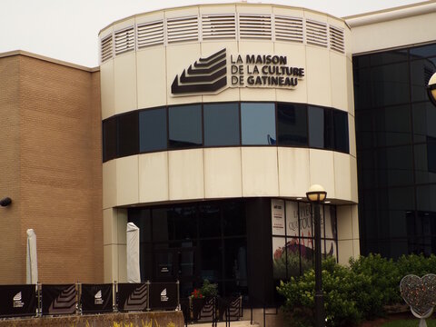 Gatineau, Quebec, Canada &ndash; July 04, 2026: An outdoor view showing the modern facade and entrance of "La Maison de la Culture de Gatineau" building at 855 Bd de la Gappe.