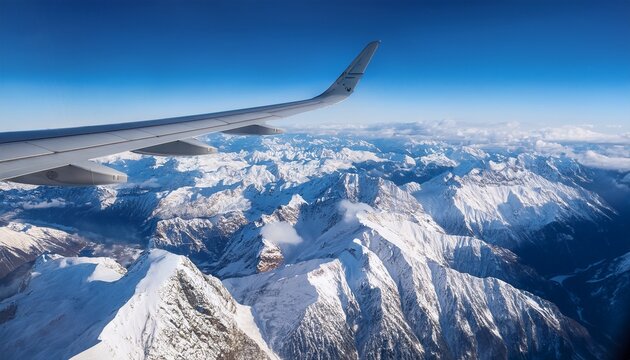 passenger plane above from snow mountains view from window mountain view from plane window