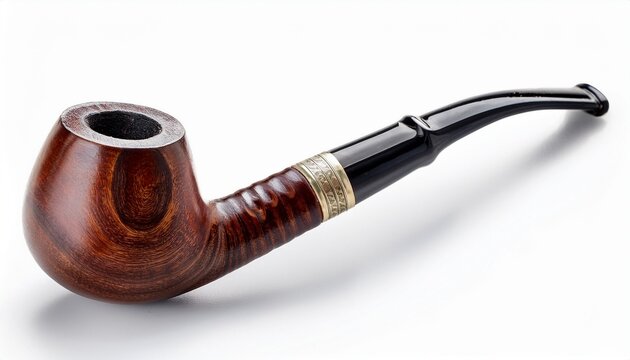 classic wooden smoking pipe isolated on white background vintage tobacco pipe object