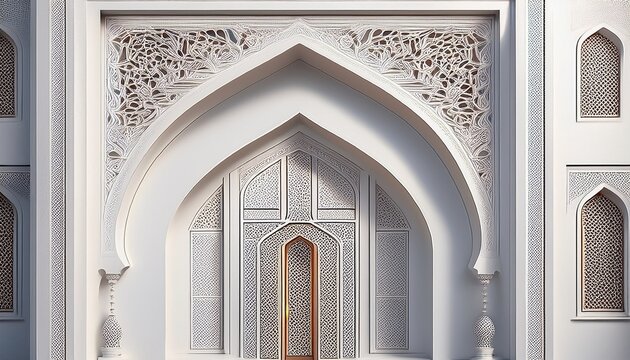 close up of white mosque portal architecture