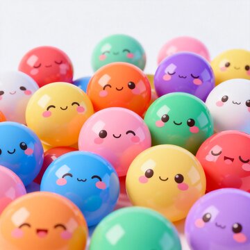 Colorful Cute Emoji Balls With Smiling Faces On White Background