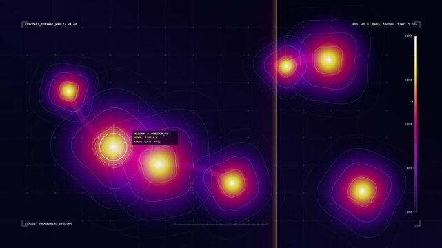 Spectral thermal map showing animated glowing hot spots and temperature data