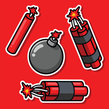 Dynamite stick set bomb vector illustration dynamite bundle lit fuse sticker collection graphic