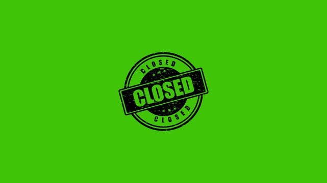 Black Closed Rubber Stamp Animation Isolated on Green Screen Background for Easy Chroma Key Compositing