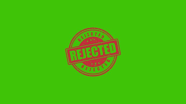 Red Rejected Rubber Stamp Impression Isolated on Green Screen Background for Easy Chroma Key Compositing