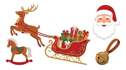 Fototapeta premium Santa Claus and Reindeer Christmas Holiday Winter Celebration Cute Cartoon Vector Illustration for Greeting Cards and Festive Designs
