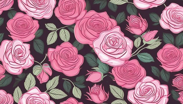 seamless pattern with pink roses