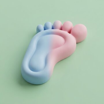 3D Rendered Pastel Gradient Baby Footprint Icon on Green Background