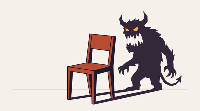 Concept of hidden fear with an ordinary chair casting a scary monster shadow