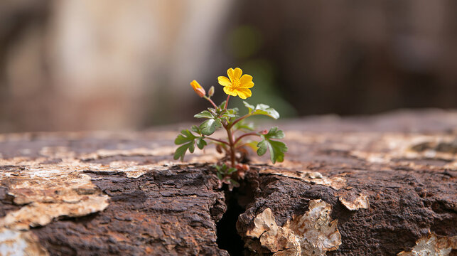 Yellow Flower Blooming from a Split in Weathered Ground