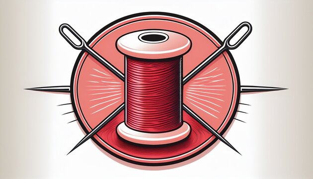 sewing logo with thread spool and needle on white background for tailoring and fashion brand
