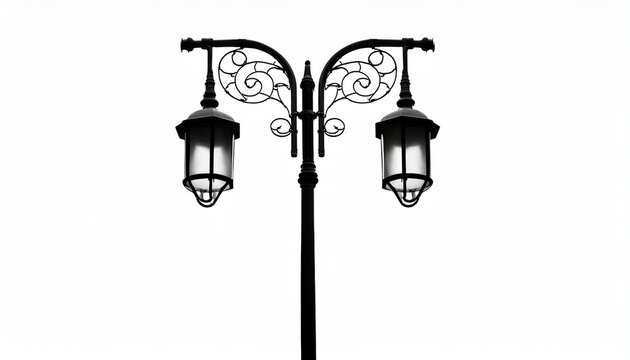 modern urban double streetlight silhouette isolated against white background ideal for city design infrastructure transportation and architectural presentations