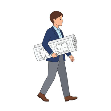 Architect Carrying Blueprints Illustration