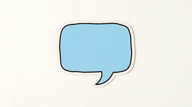 Light blue speech bubble sticker with black border on white background with copy space for text