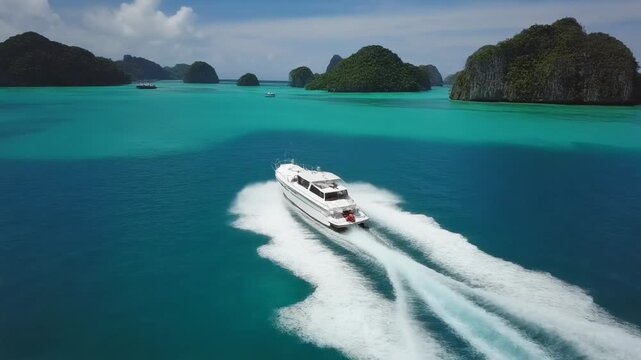 Aerial View of Luxury Yacht in Tropical Paradise 4K Generative AI