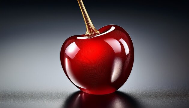 luscious glazed cherry a close up shot of a single glistening cherry its ruby red skin reflecting light the stem curving gently