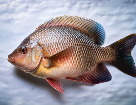 tilapia fish a detailed profile of a fresh tilapia fish with iridescent scales and prominent fins showcasing its natural beauty and aquatic characteristics