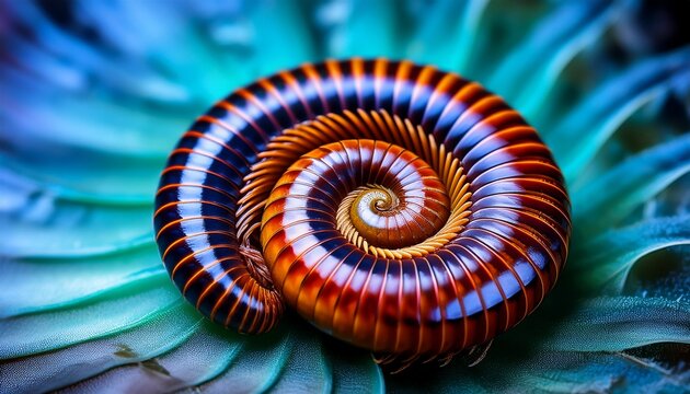 nature s spiral symmetry a striking macro photograph reveals the intricate spiraling pattern of a millepede s body showcasing the complex beauty found in the natural world