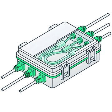 Fiber optic junction box isometric illustration with cables