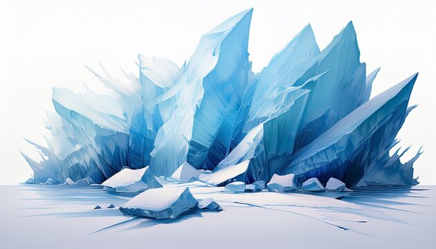 broken ice unveiling the stark beauty of nature frozen canvas on white or white background