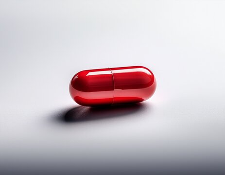 red pill resting on white surface a single red pill is placed on top of a clean white surface the pill stands out against the stark background creating a simple and minimalistic composition