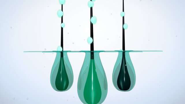 3D render of serum droplets sliding down hair follicles