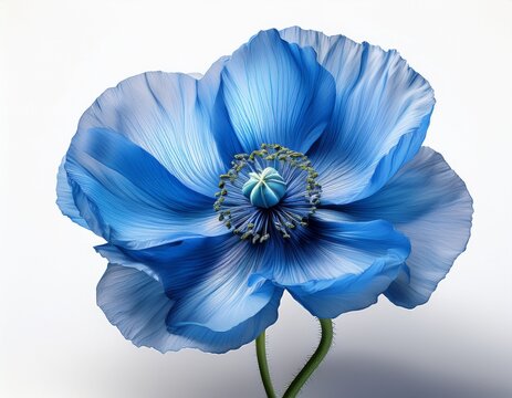 beautiful himalayan blue poppy flower with delicate petals with shadow cut out isolated on white background ai generated