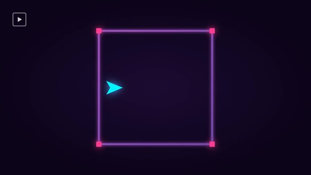 Motion graphics of a neon square selection tool with a cyan cursor on dark purple background
