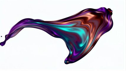 Obraz premium Vibrant, flowing liquid metal waves in teal, purple, and bronze against a minimalist white background.