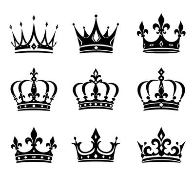 Royal Crown Silhouette Vector Illustration Set for King and Queen Logo Design