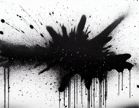 grungy black spray paint splatter on white background distressed grain texture and dots artistic ink splashes stencil effect and noise overlay for urban graphic design poster