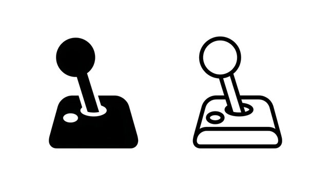 Retro arcade joystick icon set, minimalist gaming controller symbols for UI design