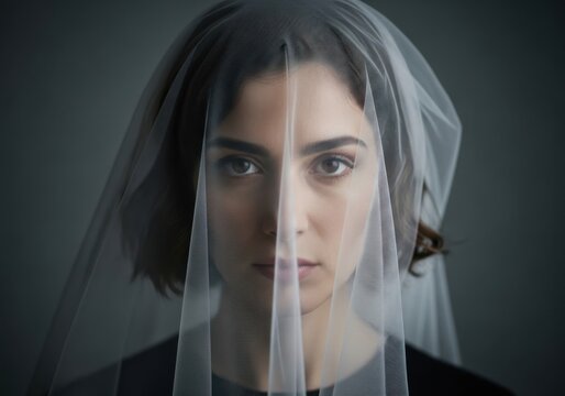 Portrait of a young woman with a veil over her face
