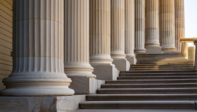 stone colonnade and stairs detail classical pillars row in a building facade