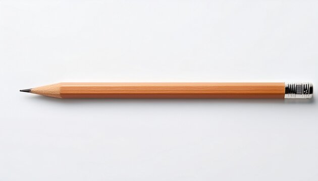 pencil natural wood with white eraser isolated white background top view