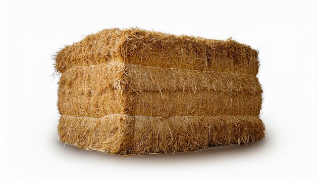 square hay bale for agriculture farming and animal feed isolated on a white or white background