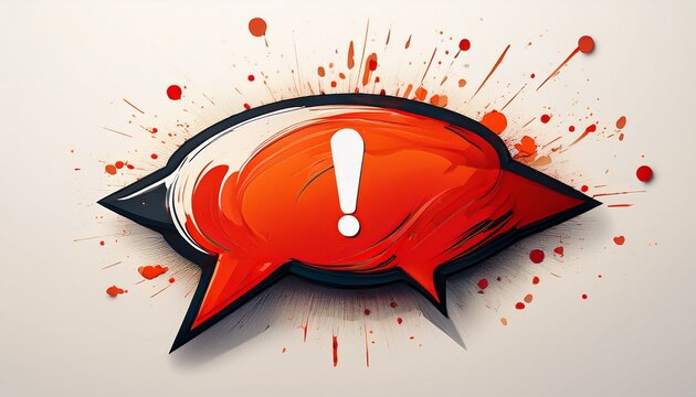 speech bubble with red exclamation mark on white background