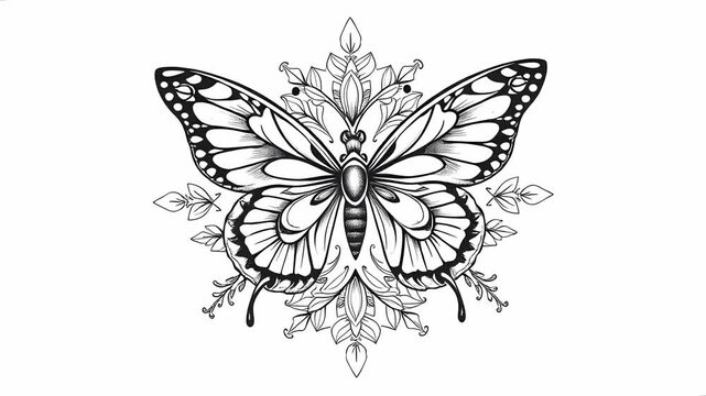 Butterfly Mandala Fine Line Animation Seamless Loop Motion Graphics